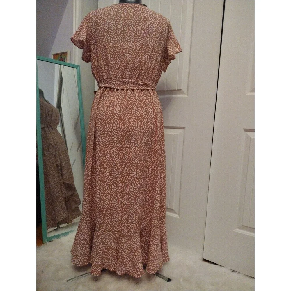 In' Voland Mauve Flouncy Faux Wrap High Low Dress Size 16 - Picture 3 of 7